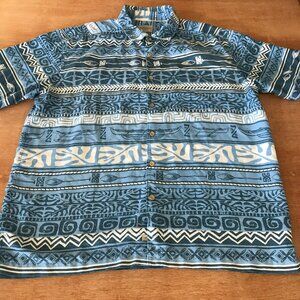 Quicksilver Waterman Collection Comfort Fit Shirt Men XL Blue Geometric Tribal